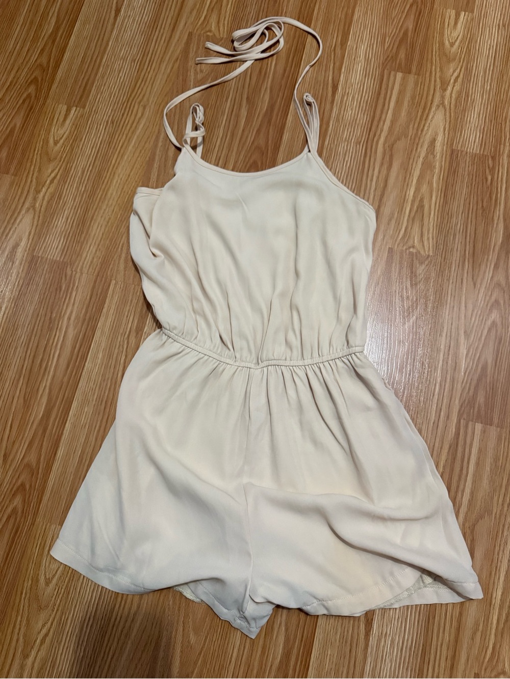 SHEIN Cream Halter Tie-Strap Mini Romper